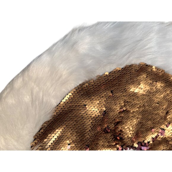 Reversible Mermaid Sequin Tree Skirt NWOT Gold & brown 18" Faux Fur Trim Holiday - Picture 4 of 6